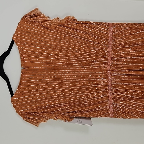 Mac DuggalSequined Wrap Over Cap Sleeve Ruffle Hem Dress - Picture 8 of 10